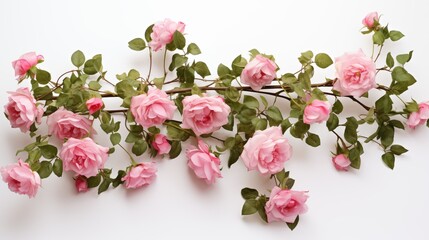 A bunch of pink roses arranged on a white background, creating a beautiful and delicate floral display.
