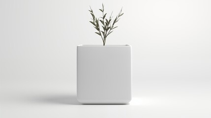 A plant in a white square vase, adding a touch of nature to any space.
