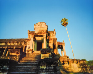 Steps to the north-east corner of the Angkor Wat temple, Cambodia
