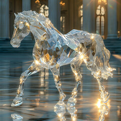 Caballo de diamante captura la luz en un ballet de reflejos y transparencias - obrazy, fototapety, plakaty