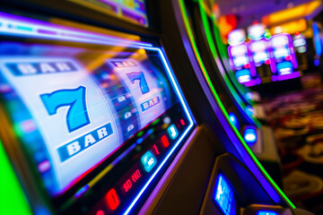 
casino slot machines blurred background , bokeh lights