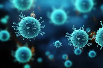 Fotobehang 3D illustration of Swine Influenza or SARS-CoV-2 virus. Swine Influenza is a type of virus that is transmitted to humans via contaminated food or water © John Martin