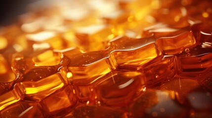 a close up view of a bunch of honey cubes on a table with a blurry image of the honey cubes in the background.