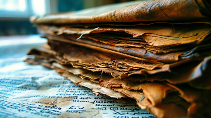 Stacked Papers and Old Newspapers, Piled News and Information, Closeup of Media and Journalism, Communication and Business, Vintage and Retro - obrazy, fototapety, plakaty