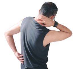 massage therapy, The man experiences back pain, indicating a potential injury or muscle problem affecting the spine or joints, necessitating attention to alleviate the ache, transparent background