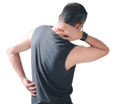 massage therapy, The man experiences back pain, indicating a potential injury or muscle problem affecting the spine or joints, necessitating attention to alleviate the ache, transparent background