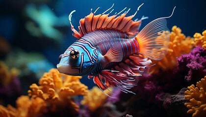 Colorful clown fish swimming in vibrant underwater reef generated by AI