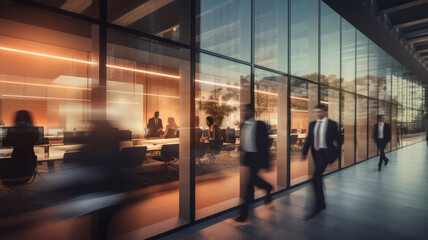 Modern offices, their silhouettes artfully captured against the warm hues of sunset, embodying dedication and innovation
