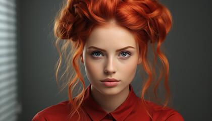 Beautiful woman with long curly hair looking at camera smiling generated by AI