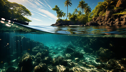 Underwater beauty in nature, fish swimming in reef generated by AI