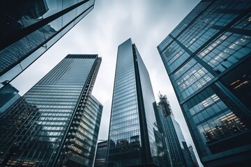 Fototapeta na wymiar Reflective skyscrapers, business office buildings