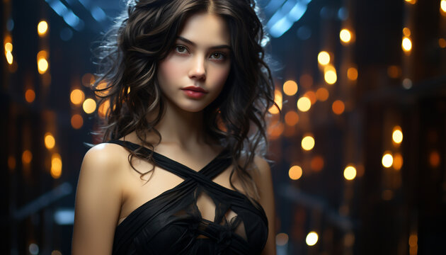 Beautiful young woman in elegant dress, looking at camera sensually generated by AI