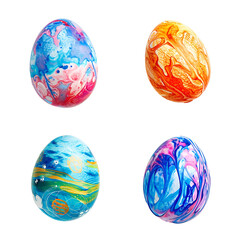 Assortment of Vibrant Abstract Easter Eggs, Adorned Egg Decorations, Isolated on Transparent Background, PNG