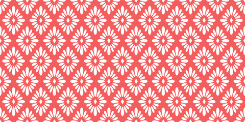 Beautiful red and white flower doodle style pattern vector