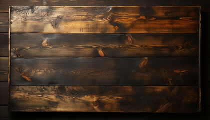 Naklejka premium Rough old wood plank, dark backdrop, nature abstract design generated by AI