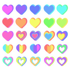 colorful heart shapes, set of rainbow neon heart.