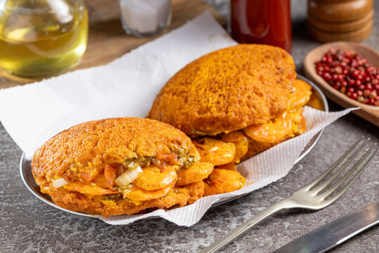 Acaraje. Traditional Brazilian food, made with vatap&aacute;, caruru and dried shrimp.