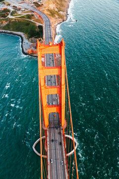 Overhead aerial view of Golden gate bridge, San Francisco, USA