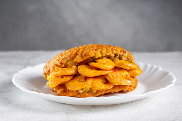 Acaraje. Traditional Brazilian food, made with vatapá, caruru and dried shrimp.