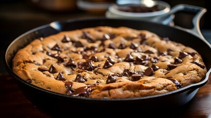 Skillet roasted chocolate chips cookie cake
