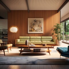 Fototapeta premium Mid-century modern style living room - Generative AI