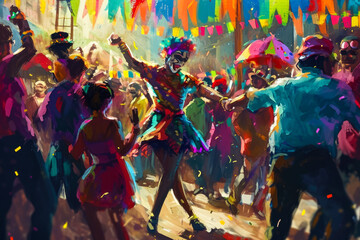 Fototapeta premium Create a vibrant and colorful scene of people dancing and celebrating at a lively street carnival