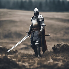 medieval knight with sword and armor