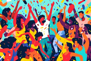 Design a vibrant and energetic illustration of a lively music festival, with people dancing, singing, and enjoying the rhythm of the music
