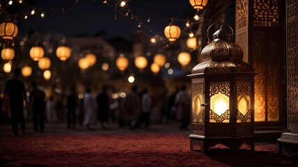 Ramadan Kareem background with mosque and moon. generative Ai

