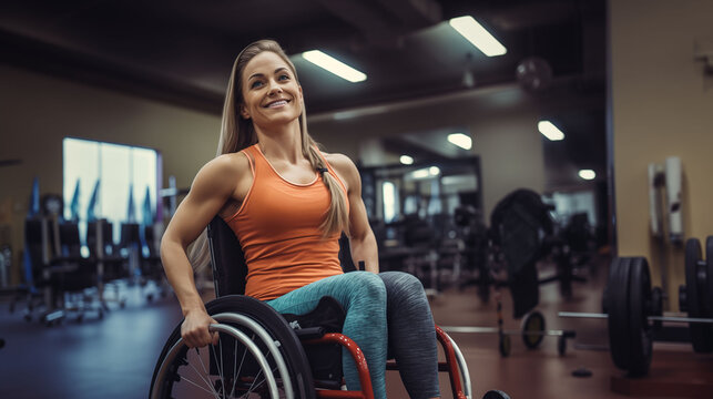 Athletic woman in a wheelchair at the gym
