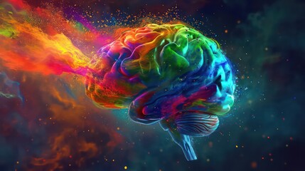 3d abstract illustration of colorful human brain