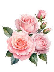 Dusty pink roses composition for greeting cards and wedding stationary. Watercolor style