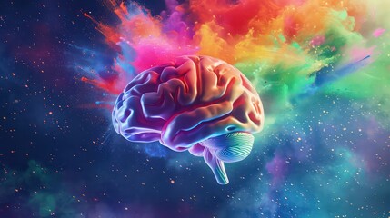 3d abstract illustration of colorful human brain