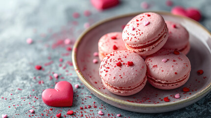 macaroon on a plate with  love heart 
