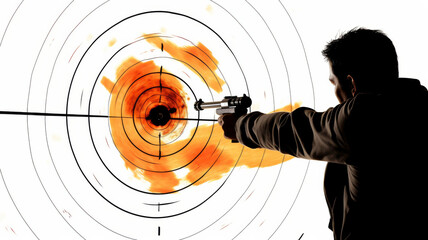 Aiming for Perfection: A marksman in silhouette, his aim true, underlining themes of concentration and precision - obrazy, fototapety, plakaty