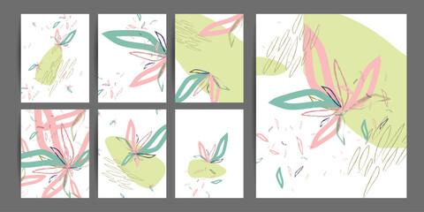 New Flowers modern set cards. Inscription in flowers pink. Typography posters design. Set of flat vector illustrations