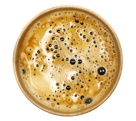 Coffee in brown paper cup isolated on white, eco friend, top view  