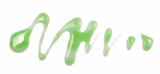 Green dishwashing liquid, detergent puddle isolated on white background, top view