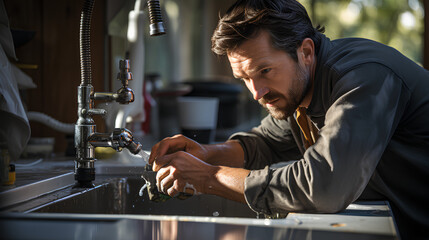 a man repairs a broken faucet