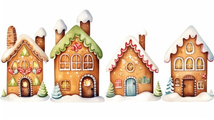  a set of three ginger houses with snow on the roof and snow on the roof and snow on the roof.