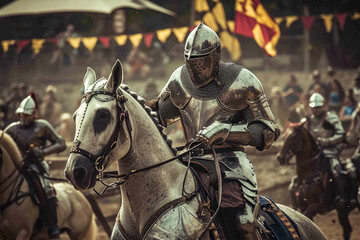 medieval jousting tournament, where knights in shining armor battle for honor and glory