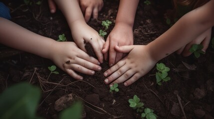 Children planting plants. Generative AI