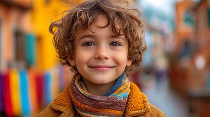 Fototapeta premium A photograph of a boy with a joyful smile, as if his children's energy creates an atmosphere of fu