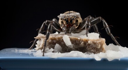 A spider sitting on top of a piece of sugar. Generative AI. - Powered by Adobe