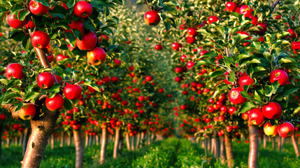Agricultural Fruit Trees, Nature and Farming, Ripe Apples, Fresh and Organic Harvest, Red Leaves and Green Landscape, Autumn Farm and Sunny Field, Rural and Countryside Beauty