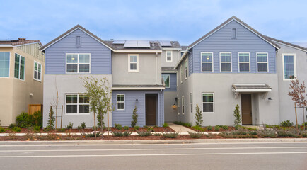 Fototapeta na wymiar Front view on newly built townhomes
