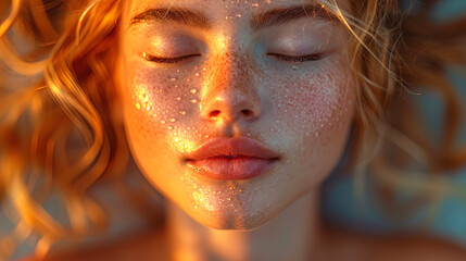 A portrait where a persons face is lit by the warm light of the first rays of the sun, creating
