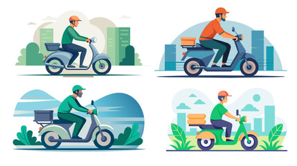 Fototapeta na wymiar Stylish person riding scooter in urban park vector illustration