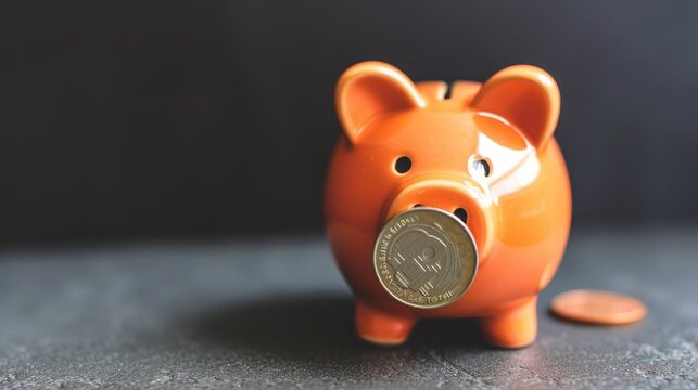 an orange piggy bank with a coin in the form of a deposit