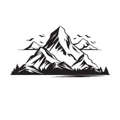 Mountain in cartoon, doodle style . Image for t shirt. Isolated 2d vector illustration in logo, icon, sketch style, Eps 10, black and white. AI Generative